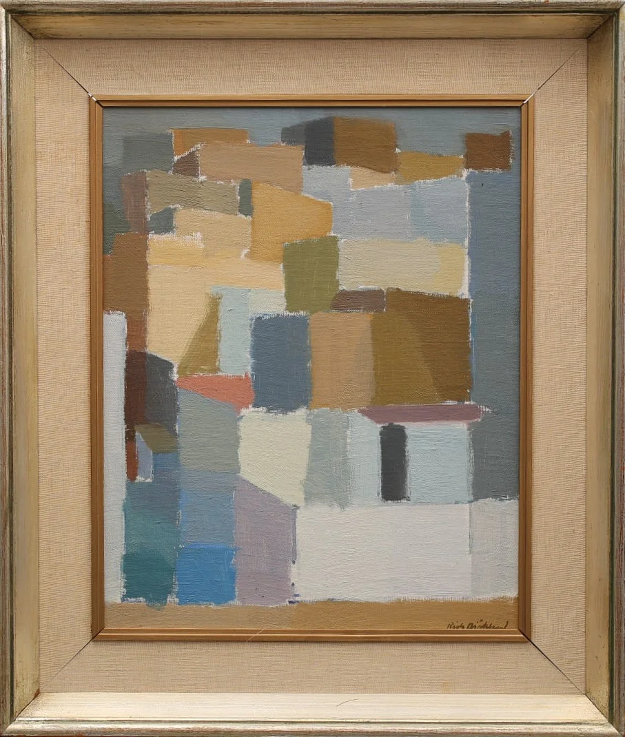 RICHARD BJÖRKLUND. Olja på pannå, Komposition, signerad Rich Björklund. — Paintings — Limhamns Auktionsbyrå