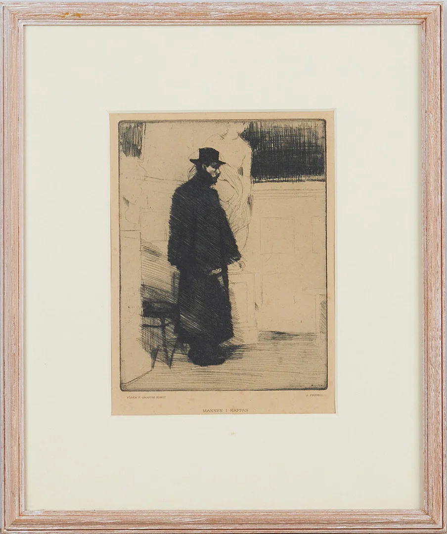 AXEL FRIDELL (1894-1935). "Mannen i kappan", etsning, signerad i trycket. — Engravings & Prints — Stockholms Auktionsverk Magasin 5