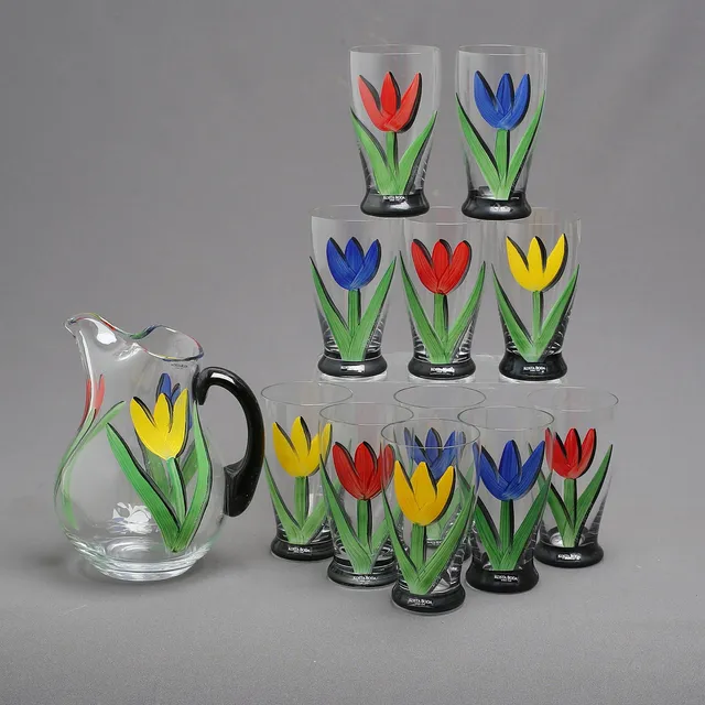 ULRICA HYDMAN-VALLIEN. Kanna med 11 glas, "Tulipa", Kosta Boda.