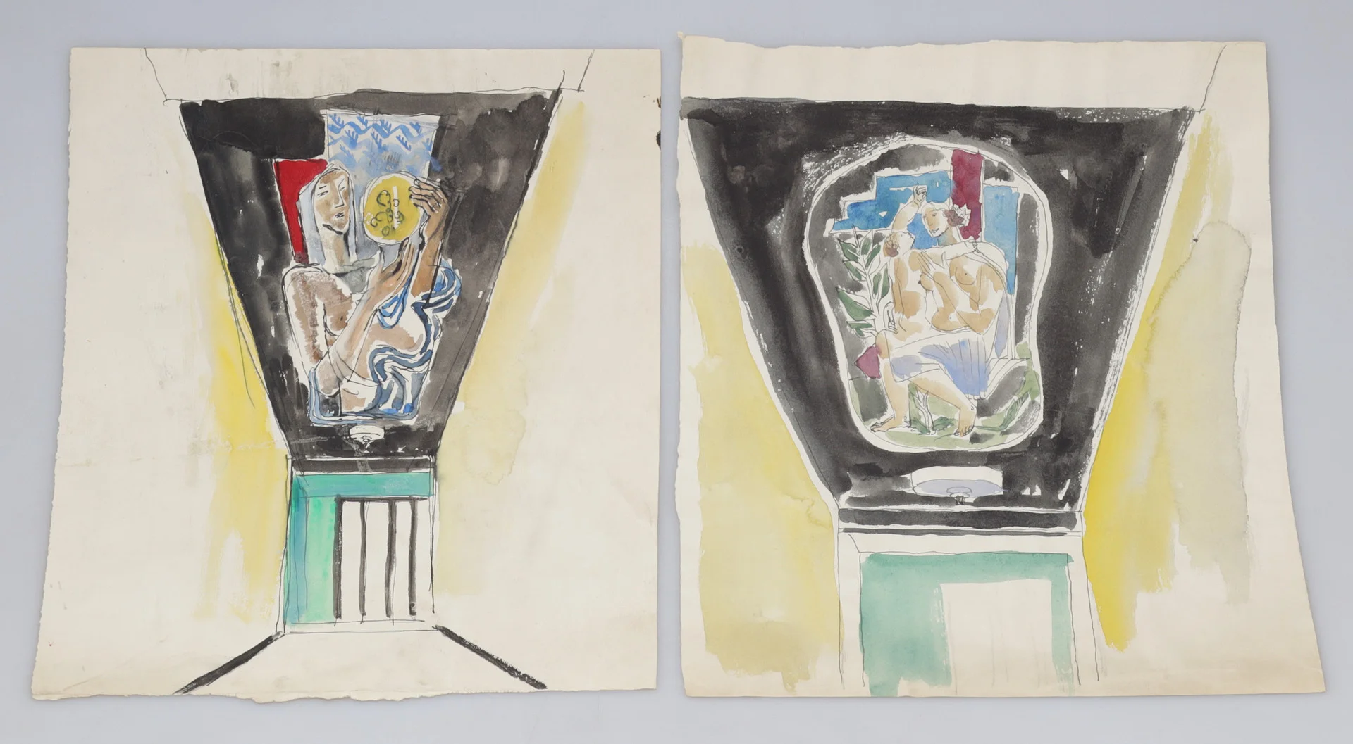 GUNNAR TORHAMN. Akvareller, 2 st, takmålningar, osignerade. — Paintings — Gomér & Andersson Nyköping