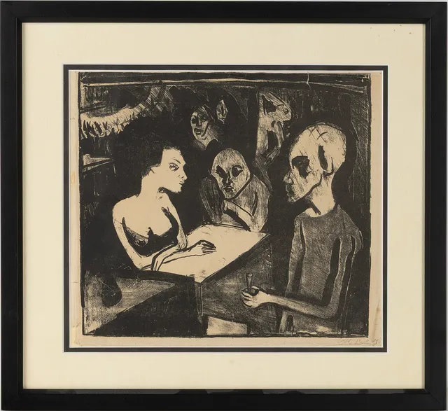 OTTO HERBIG (1889-1971). "Matrosenschenke (1918)", litografi.