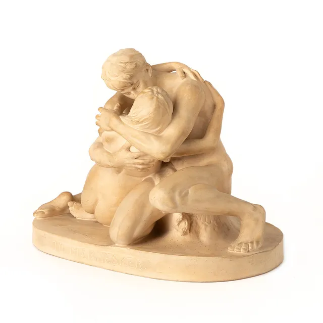 STEPHAN SINDING. EFTER. "To Mennesker", skulptur, bemålad gips.