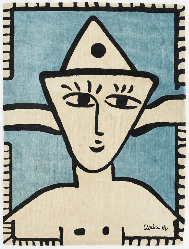 ULRICA HYDMAN-VALLIEN, matta, motiv av figur, med etikett Ulrica HV, ca 225x170 cm.