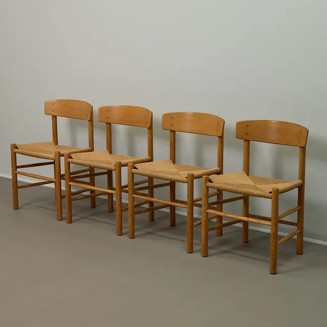 BORGE MOGESEN. for Fredericia, four chairs/dining room chairs, model 'J39', beech, paper cord weave, 1960s, Denmark (4).