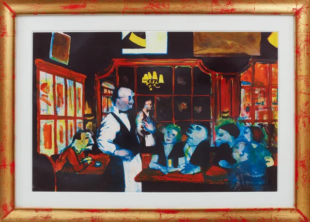 PETER DAHL. Interiör från restaurant KB. Färglitografi, signerad och numrerad 170/375.