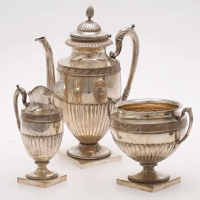 KAFFESET, 3 delar, nysilver, 1900-tal.