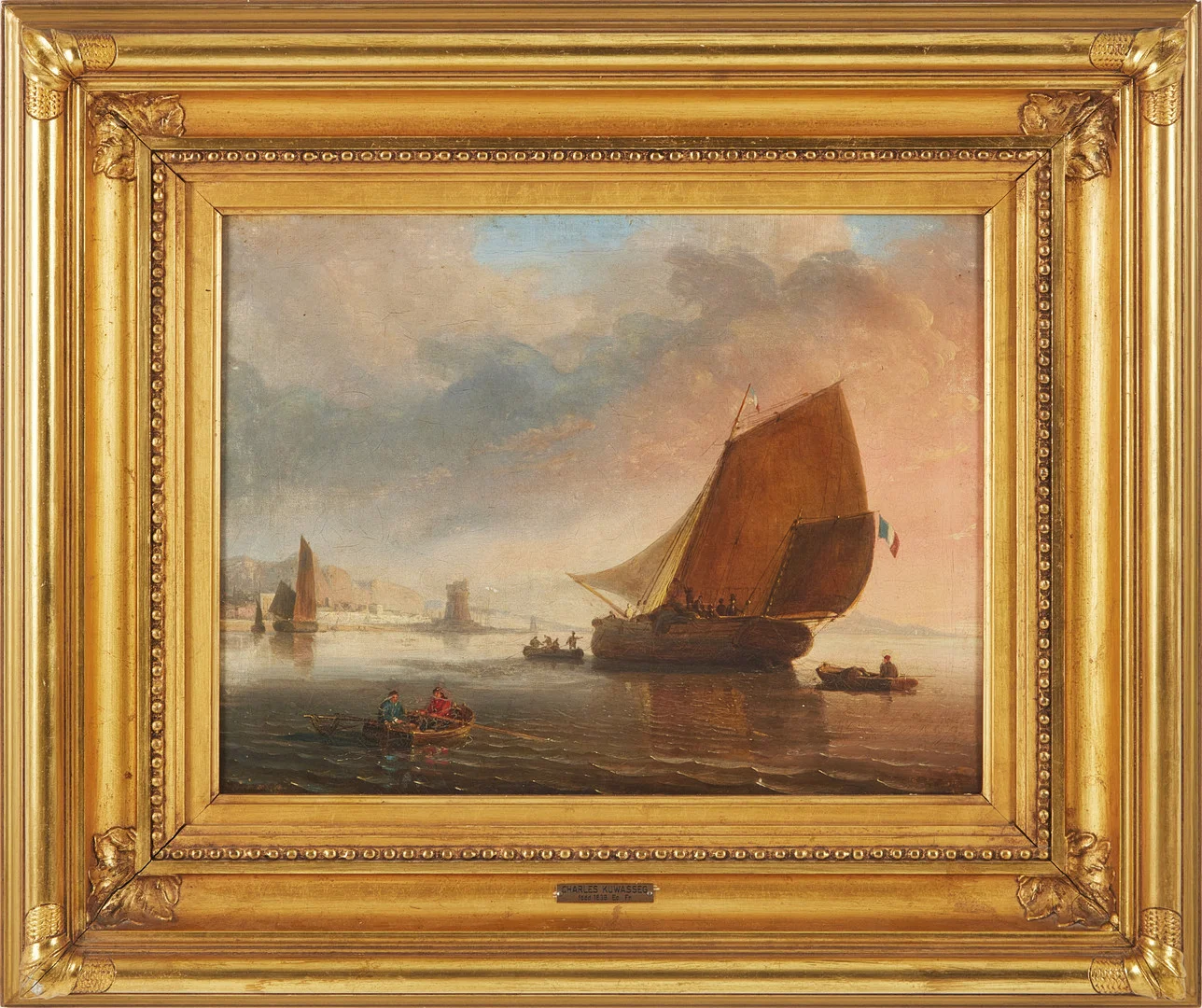 CHARLES EUPHRASIE KUWASSEG (FRA 1833/38-1904). Kustmotiv med segelbåtar, olja på duk, signerad. — Paintings — Stockholms Auktionsverk Magasin 5