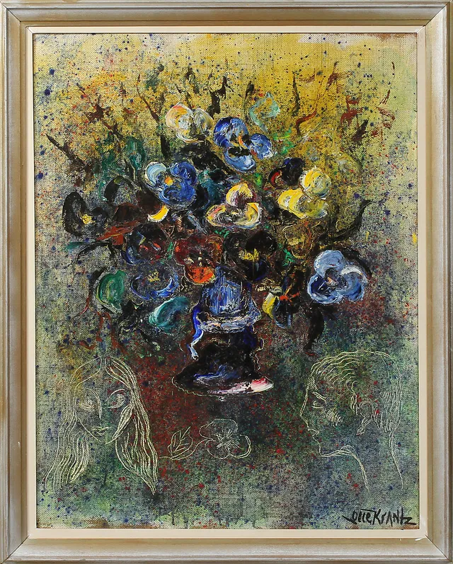 OLLE KRANTZ. Blommor och ansikten, olja på duk, signerad.