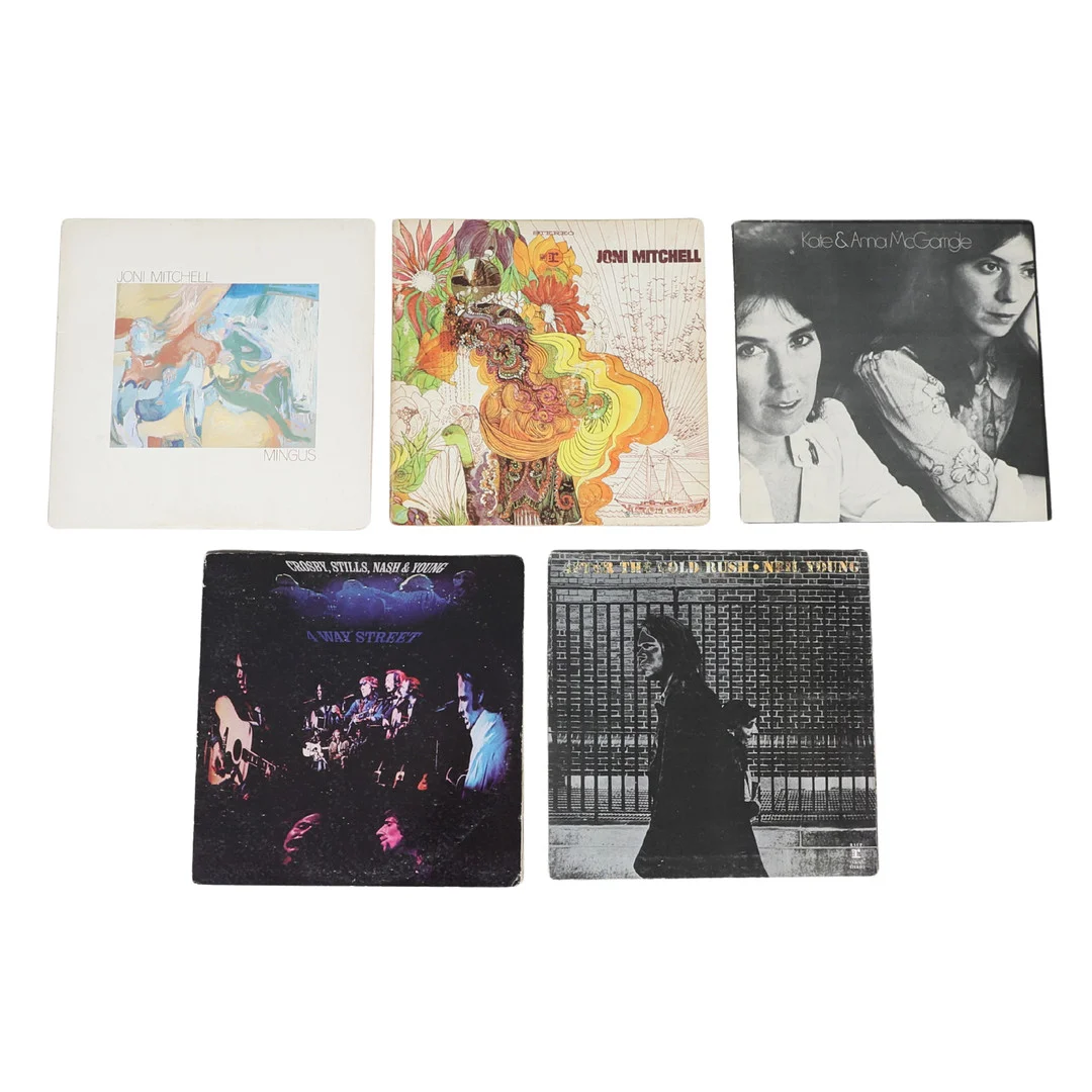 A COLLECTION OF VINYL RECORDS BY CROSBY, STILLS, NASH AND YOUNG, JONI MITCHELL, KATE AND ANNA MCGARRIGLE AND NEIL YOUNG. — Audio, Vinyl & Hi-Fi — Lawrences Auctioneers