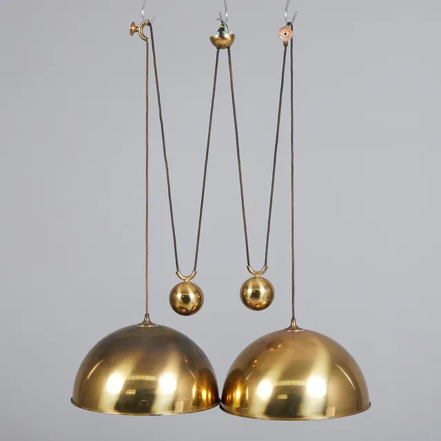 FLORIAN SCHULZ (1946-2019). Doppelzug Pendelleuchte, Modell 'Posa 31', Messing, 1960er / 1970er Jahre, Deutschland.