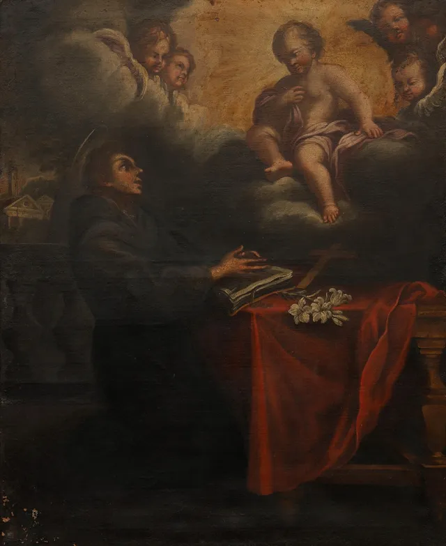 SPANISH SCHOOL, 17TH CENTURY. The vision of Saint Anthony of Padua.