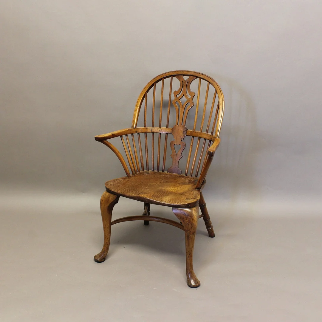 A 19TH CENTURY YEW WOOD WINDSOR ARMCHAIR. — Armchairs & Chairs — Lawrences Auctioneers