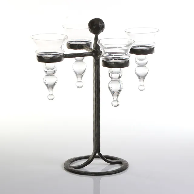 BERTIL VALLIEN. KANDELABER. Smide och glas. Boda. Märkt undertill.