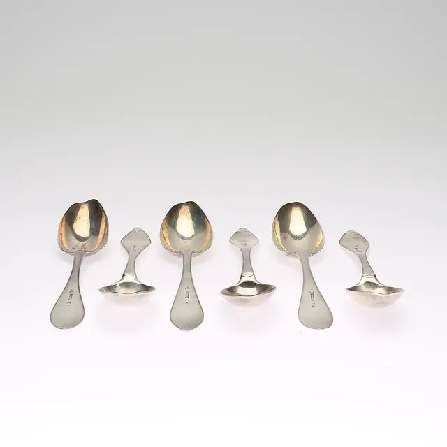 SKEDAR, 6 st, silver, Petter Norlin (1766-1811), Malmö, 1804. Totalvikt ca 397 g.