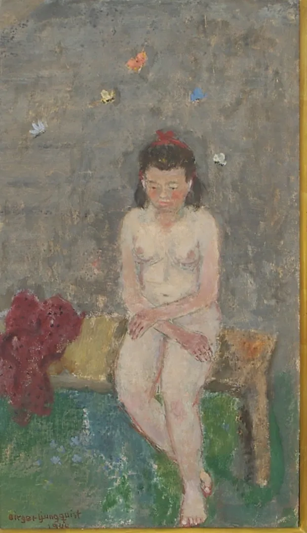 BIRGER LJUNGQVIST. Kvinnostudio, olja på pannå, signerad 1944.