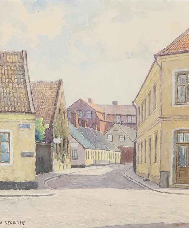 EDDIE VALENTA. Motiv från Lund, akvarell, signerad E. Valenta.