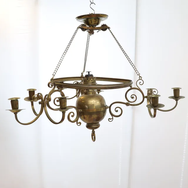 TAKFOTOGENLAMPA, 1900-talets början, mässing, för 9 ljus.