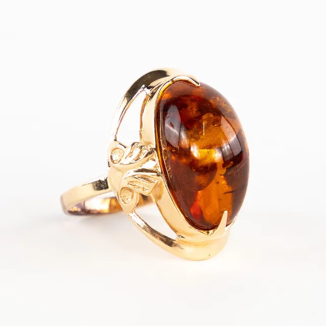 RING. 14k guld & bärnsten, Kaliningrad Amber Combine, Sovjet/Ryssland.