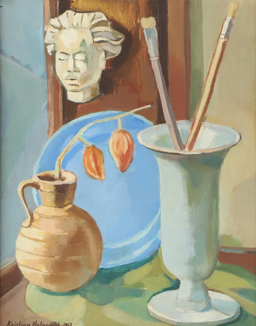 KRISTIAN HOLMQVIST. Stilleben, olja på pannå, signerad. — Paintings — Helsingborgs Auktionskammare
