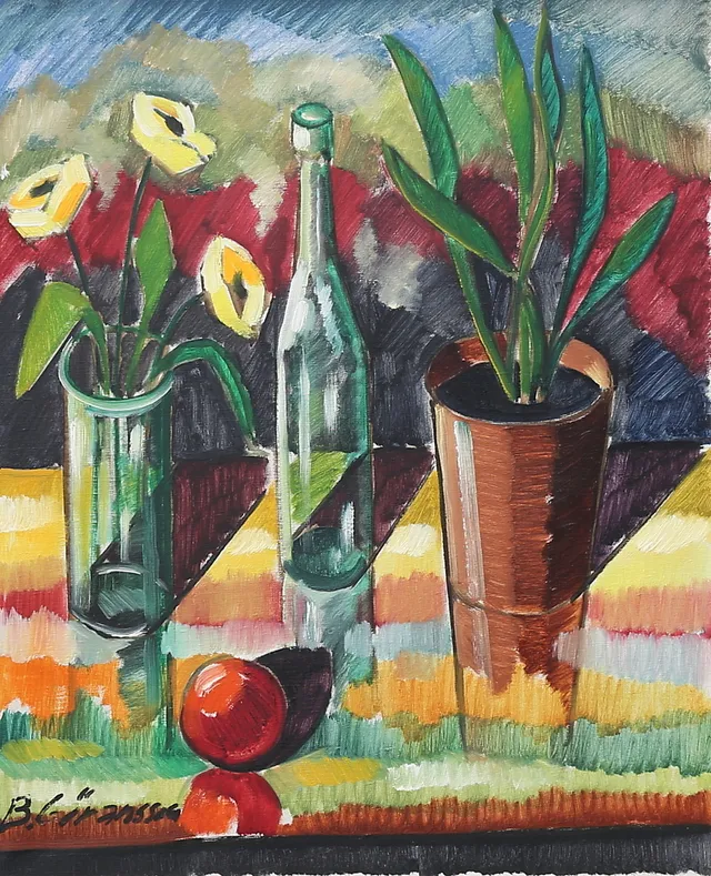 BROR GÖRANSSON. Blomsterstilleben. Olja på duk, signerad.