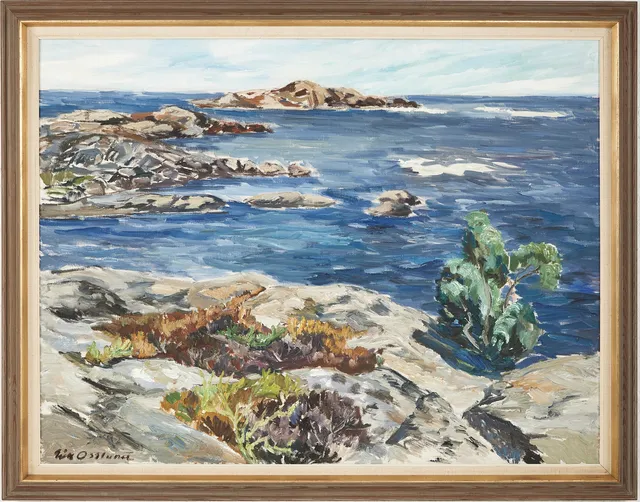 ERIK OSSLUND. Skärgårdslandskap, olja på duk, signerad.