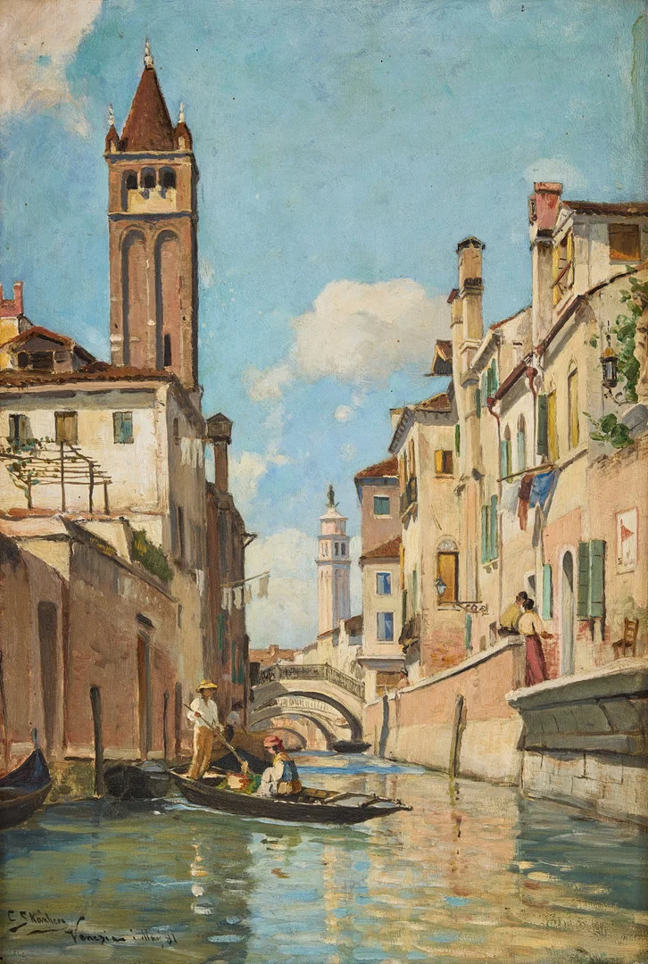 CARL SKÅNBERG. Kanalmotiv från Rio di San Barnaba, Venedig. — Paintings — Stockholms Auktionsverk Fine Art
