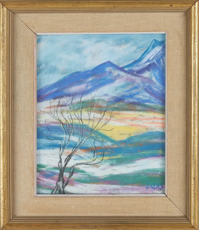 OIDENTIFIERAD KONSTNÄR. Bergsmotiv, pastell, signerad.