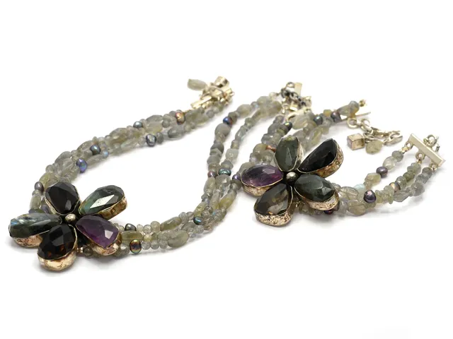 COLLIER/ARMBAND, silver, ametister, rökkvarts, stenar, längd 36-40 cm.