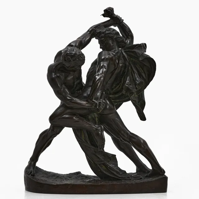 HUGO ELMQVIST (1862-1930). "Bältespännarna" (1893), signerad och daterad Hugo Elmqvist 1893, brons.