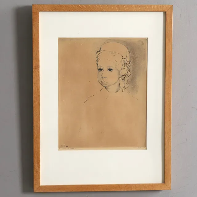 LOUIS BASTIN. "Gosse med mörka ögon", etsning, daterad 1948, signerad och numrerad 8/110.