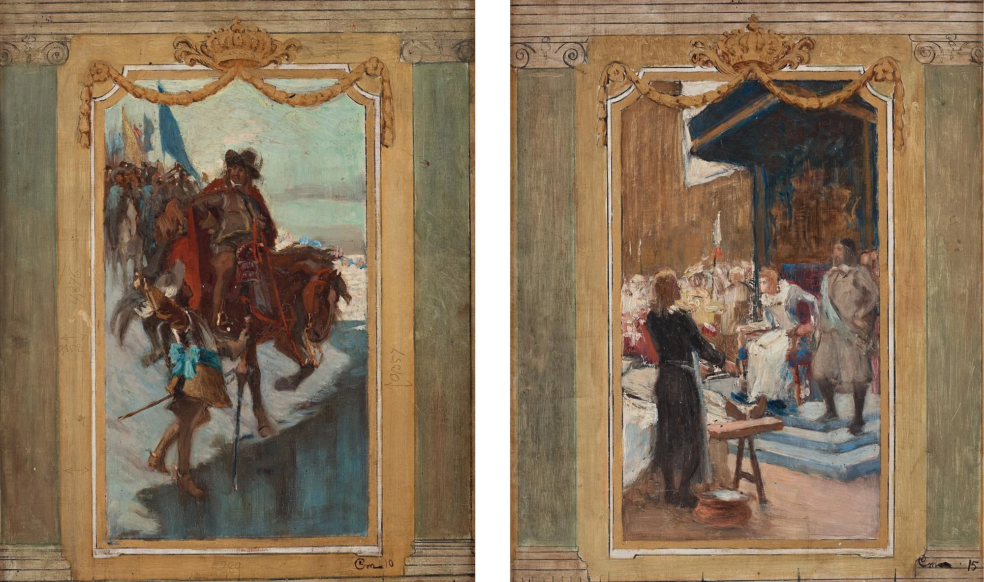 Gustaf Cederström, Skisser till monumentalmålningar i Riddarhusets trapphall, Stockholm. — Bukowskis