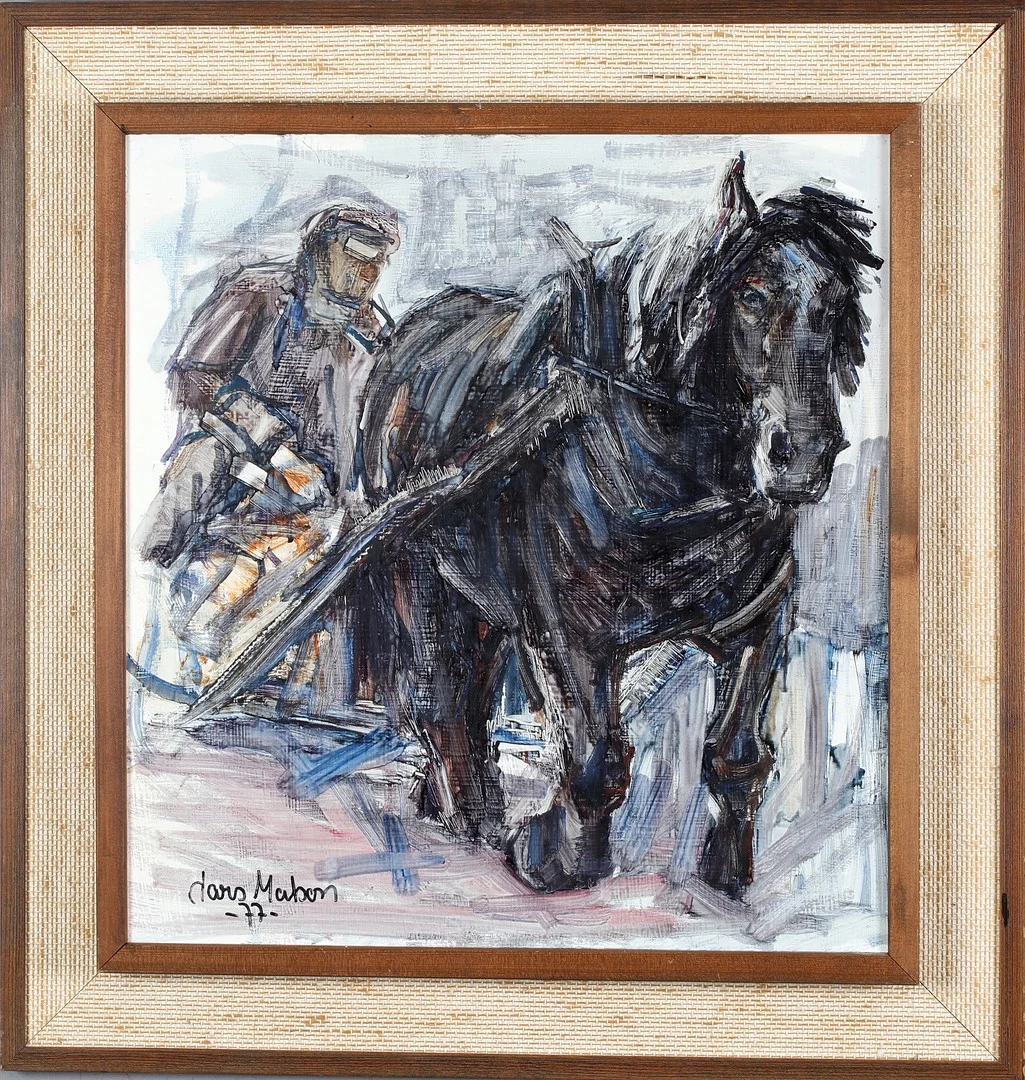 LARS MATSON. "Skogsköraren", olja på pannå, signerad och daterad -77. — Paintings — Stadsauktion Sundsvall
