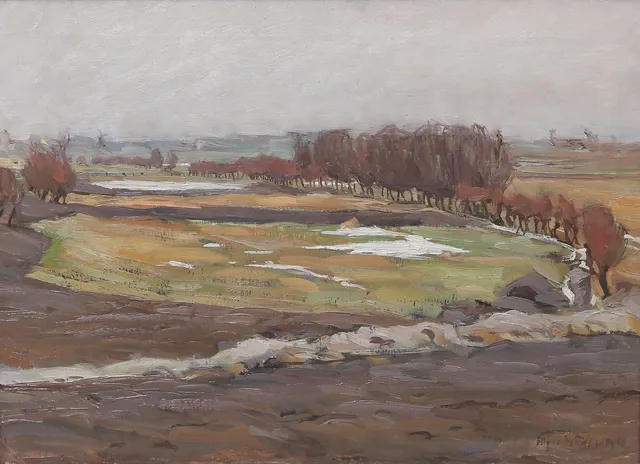 ALFRED HEDLUND. olja på duk, landskap, signerad.