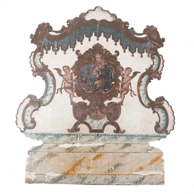 Charles III polychrome and gilt wood headboard from Olot, 18th Century.