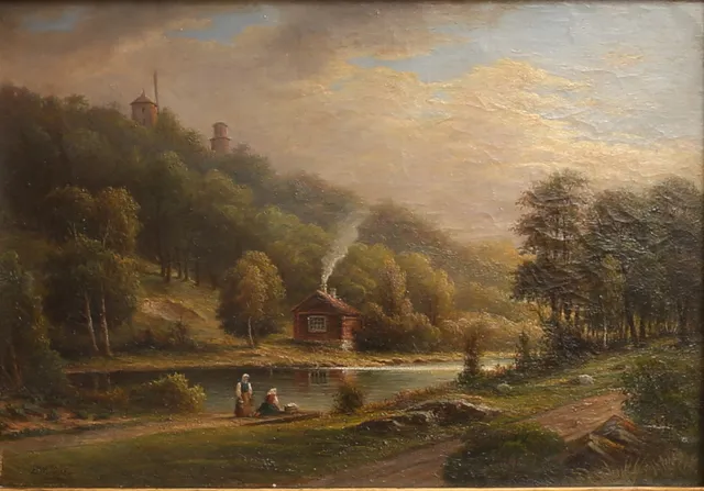 EHRNFRIED WAHLQVIST. Olja på duk, "Vid Djursholm", monogramsignerad EW 1895.