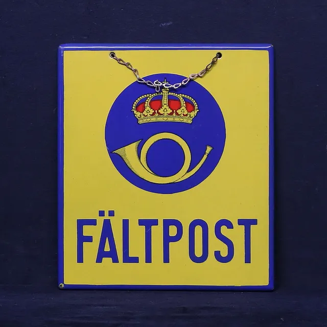 SKYLT, emaljerad plåt, "Fältpost", 1900-tal.