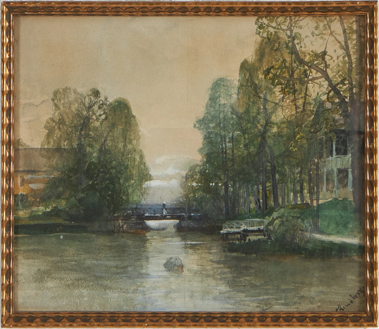 JOHN KINDBORG. Landskap med bro, akvarell, signerad Kindborg samt med monogram. — Paintings — Stockholms Auktionsverk Magasin 5