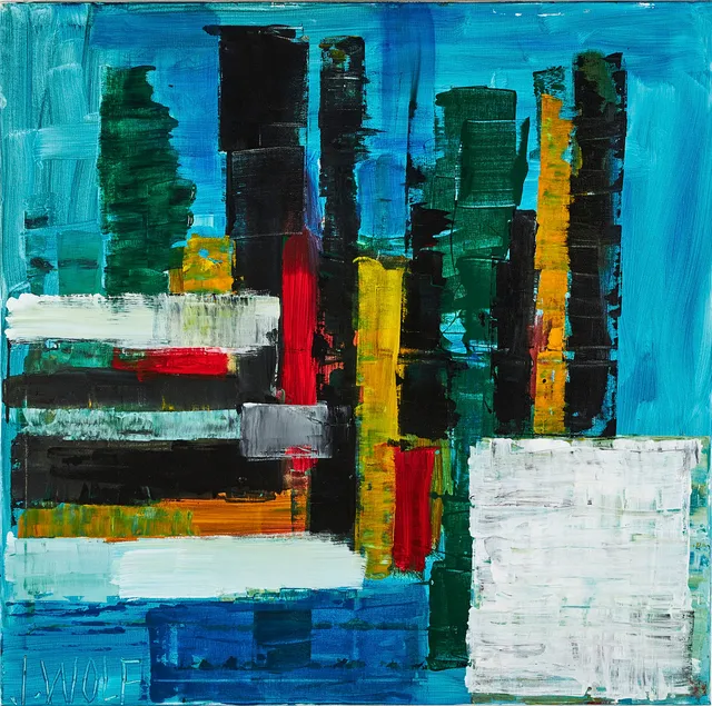 JAN WOLF. "Lima", abstrakt komposition ur serien "Colours of the world", akryl på duk, signera J. Wolf.