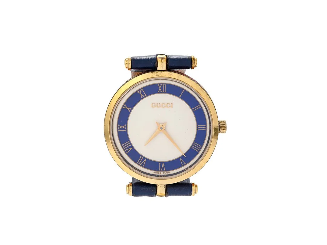 GUCCI, herrur, 30 mm, doublé, quartz, mineralglas, defekt (går ej), läderband, originalspänne, ca 1990, box. — Klockor/Gucci — Kaplans
