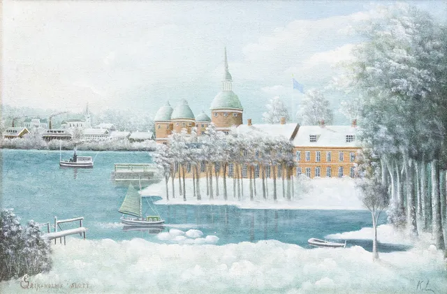 CARL LJUNGBERG. "Gripsholms slott, olja på duk, signerad.