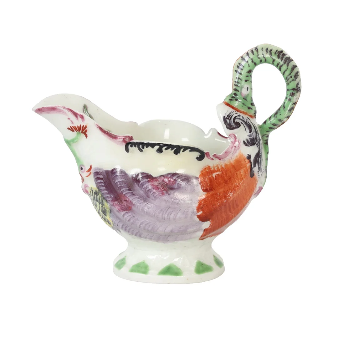 A WORCESTER FIRST PERIOD DOLPHIN CREAM BOAT, CRICA 1758-60. — European — Bishop & Miller