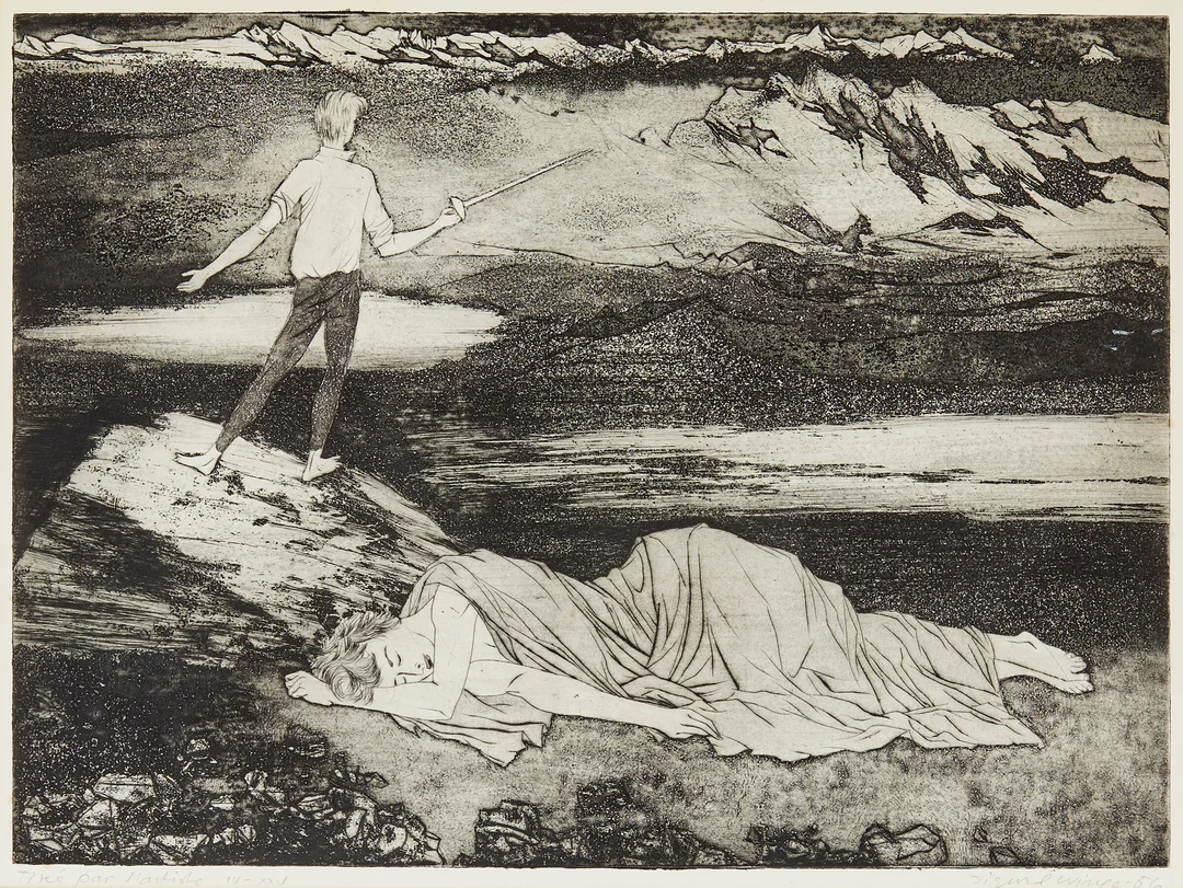 Winge, Sigurd — "Ridder uten frykt og daddel" 1956 — Kunst/Grafikk — Blomqvist