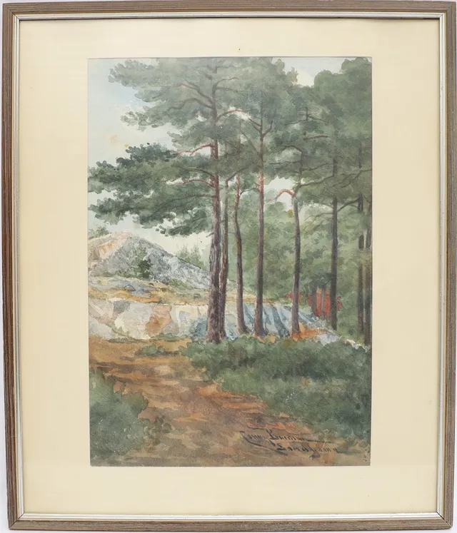 CONNY BURMAN. Skogsbild, akvarell, signerad.