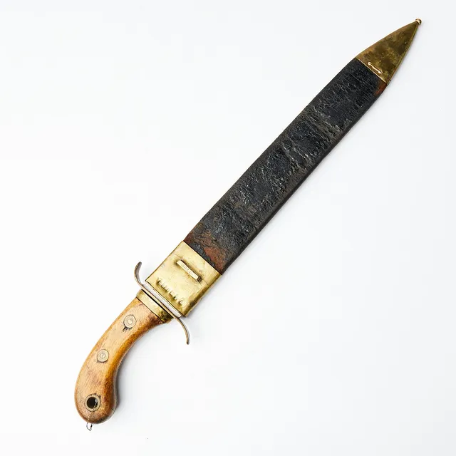FASKINKNIV, svensk, m/1848, balja i läder med beslag i mässing, Johan Svengren, Eskilstuna.