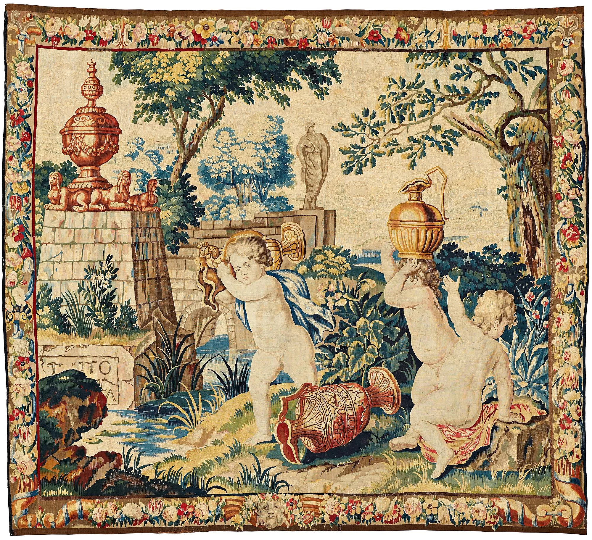 VÄVD TAPET, gobelängteknik, "Vatten" del av "De fyra elementen", ca 231,5 x 252,5 cm, Flandern 1600-tal. — Bukowskis