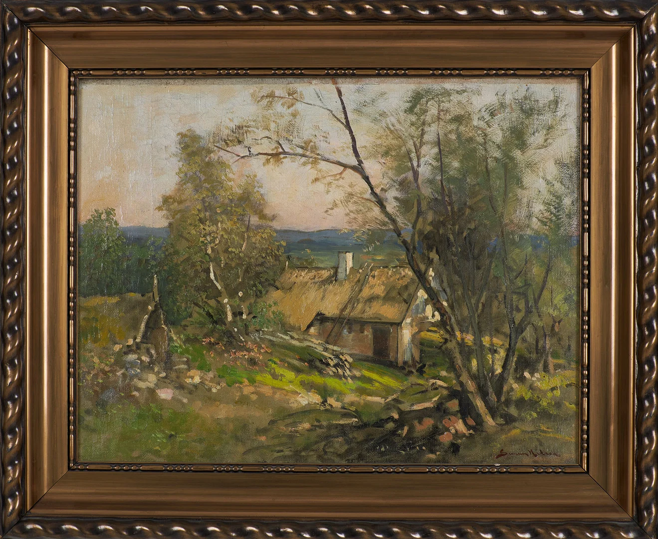 SEVERIN NILSON. Stuga i landskap, olja på duk, signerad. — Paintings — Stockholms Auktionsverk Sickla