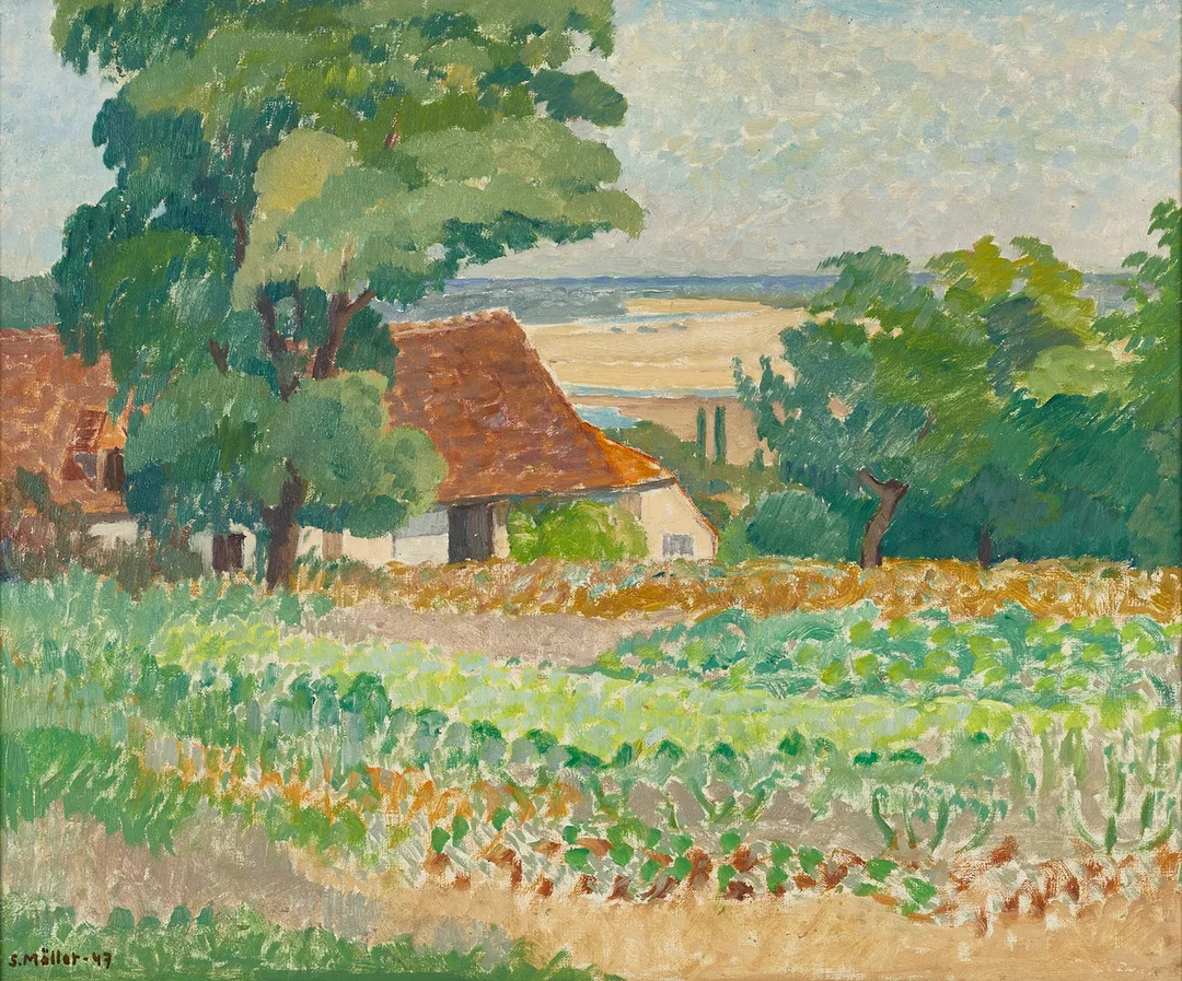 SIGURD MÖLLER (1895-1984). Gårdslandskap, signerad och daterad -47, olja på duk. — Paintings — Crafoord Auktioner Stockholm