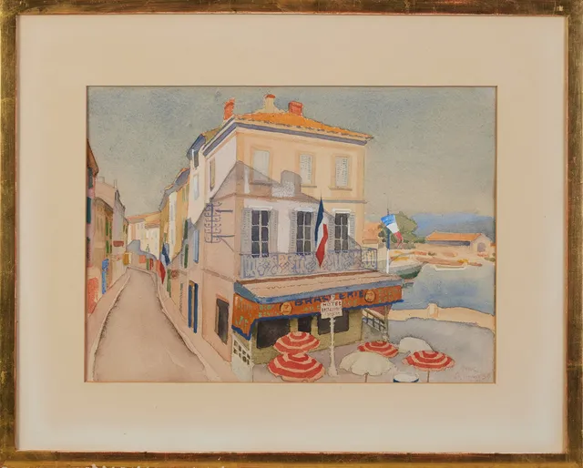 YNGVE BERG (1887-1963). Motiv från St Tropez, signerad och daterad Yngve -39, akvarell.