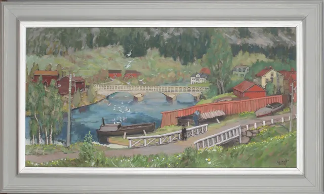WILHELM HUNDT. Vid Widesbron Sundsvall, olja på pannå, signerad.