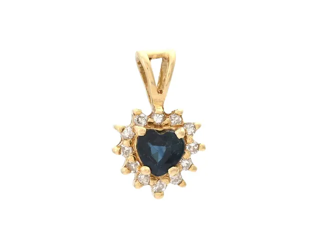 HÄNGE, 18K guld, hjärta, blå safir, 12 åttkantslipade diamanter ca 0,08 ctv, vikt 0,7 g.